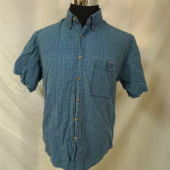 Wrangler Rugged Wear Mens Large Blue Stripe Short Sleeve Button Work Shirt - Picture 6 of 10